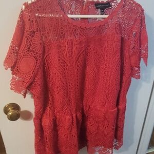 Lane Bryant Red Coral Crochet Peplum Tunic